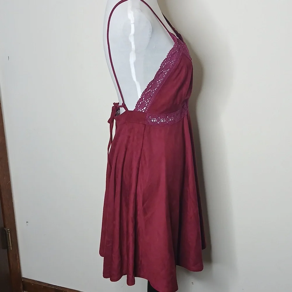 Flying Tomato Burgundy Wine Boho Mini Dress Size Medium - Picture 7 of 16
